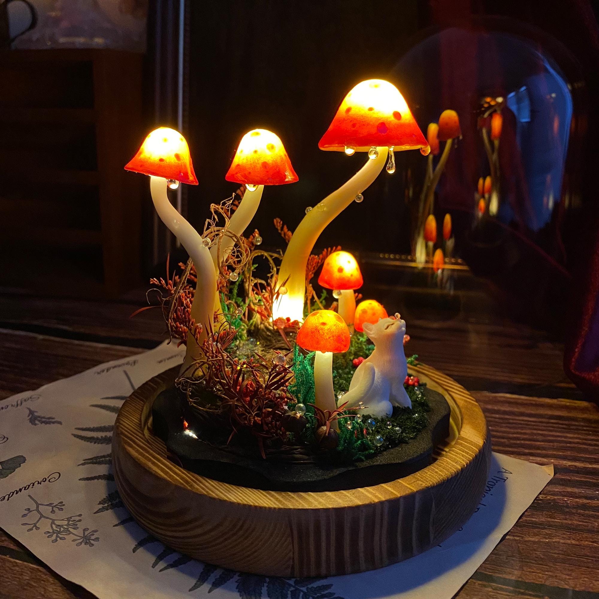 Magical Mushroom Night Light with Cat original gallery image 3