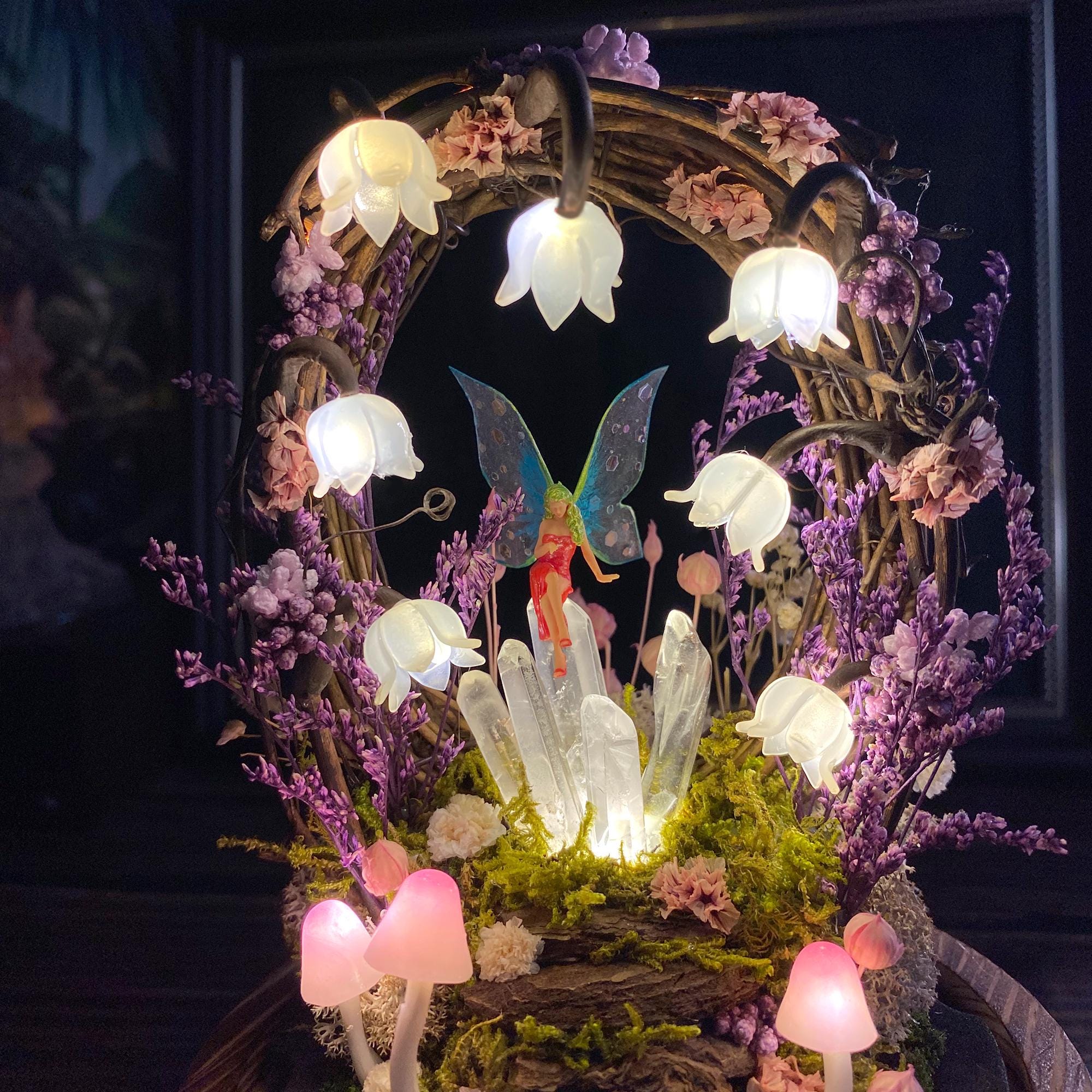 Handmade Flower Lamp with Glowing Crystals & Fairy original gallery image 3
