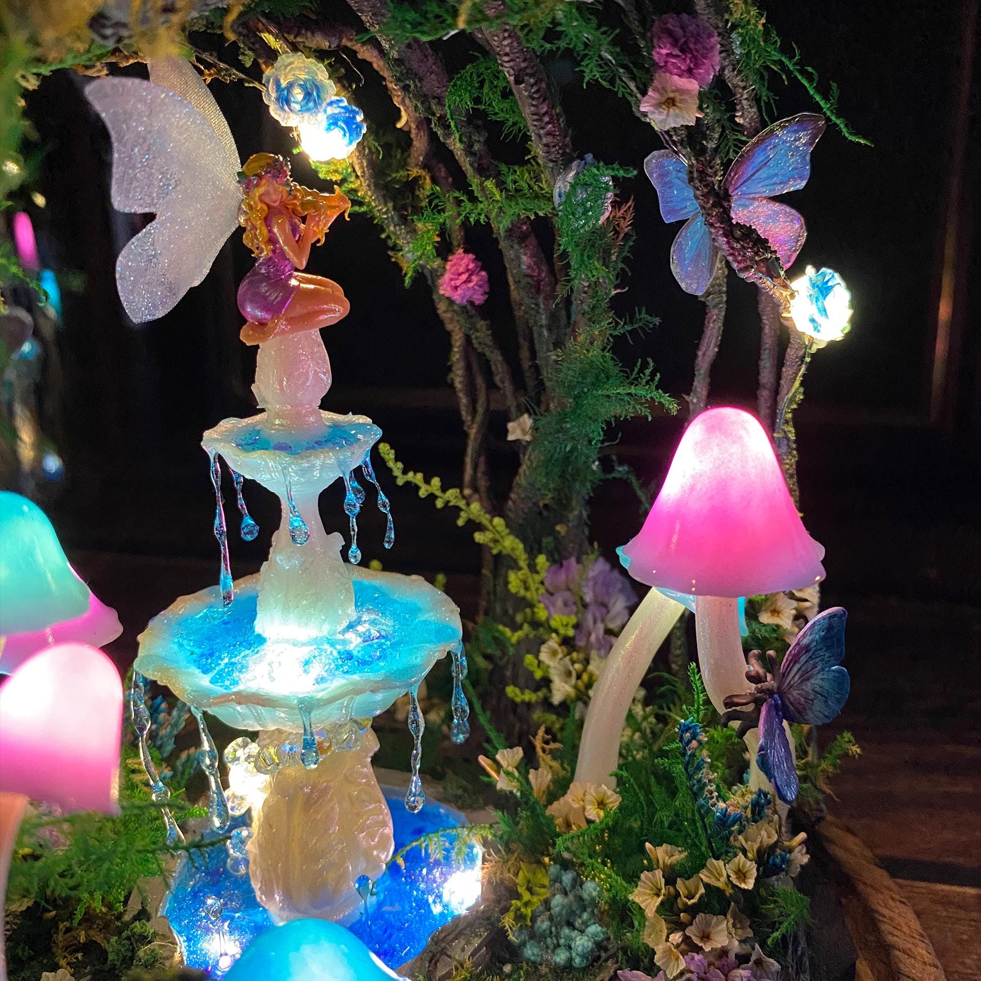 Enchanted Fairy Garden Lamp with Miniature Fountain & Fairy original gallery image 3