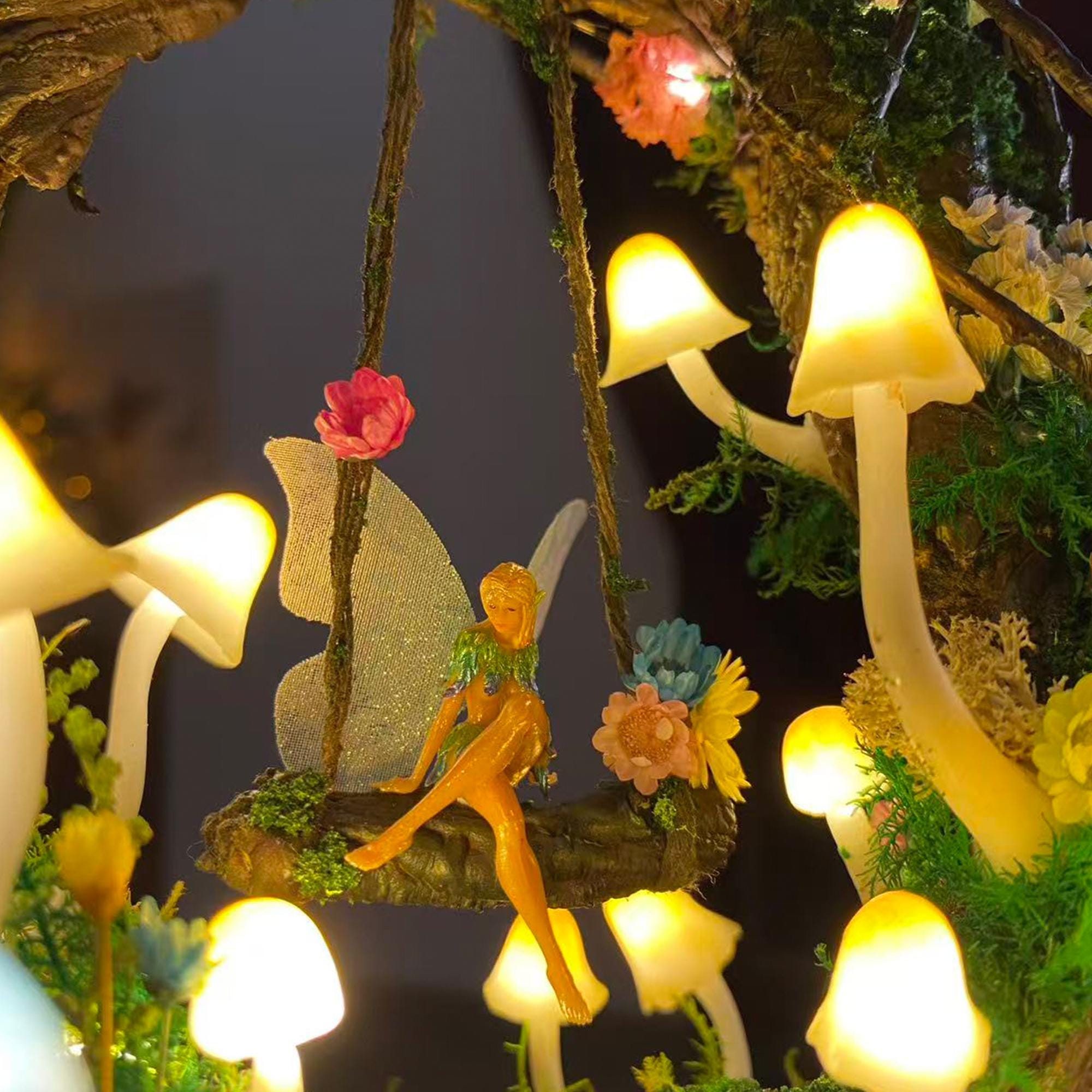Enchanted Mushroom Forest Night Light with Mini Jackalope & Fairy original gallery image 3