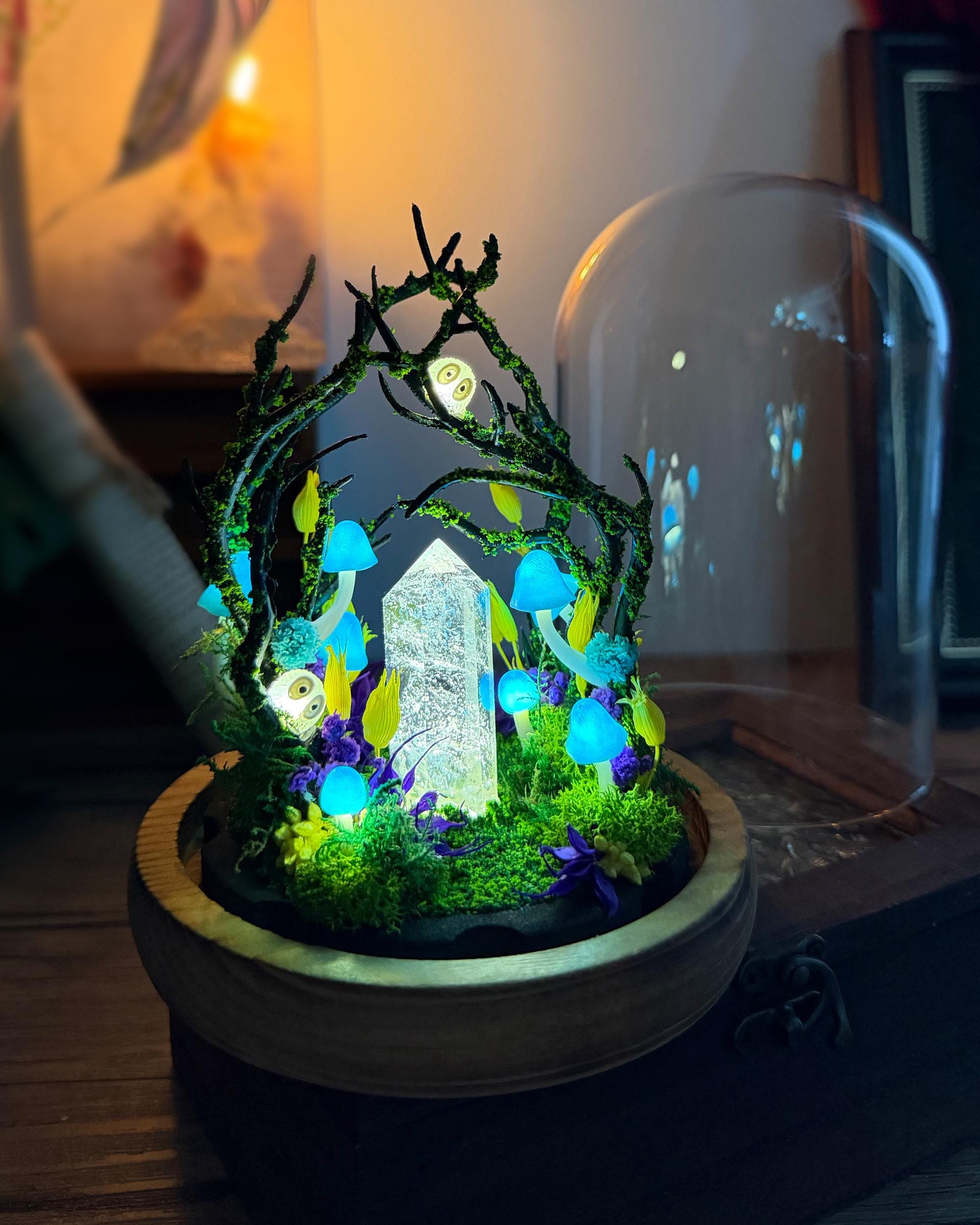 Handmade Blue Mushroom Lamp, Glowing Crystal Pillar, Whimsical Forest Night Light original gallery image 3