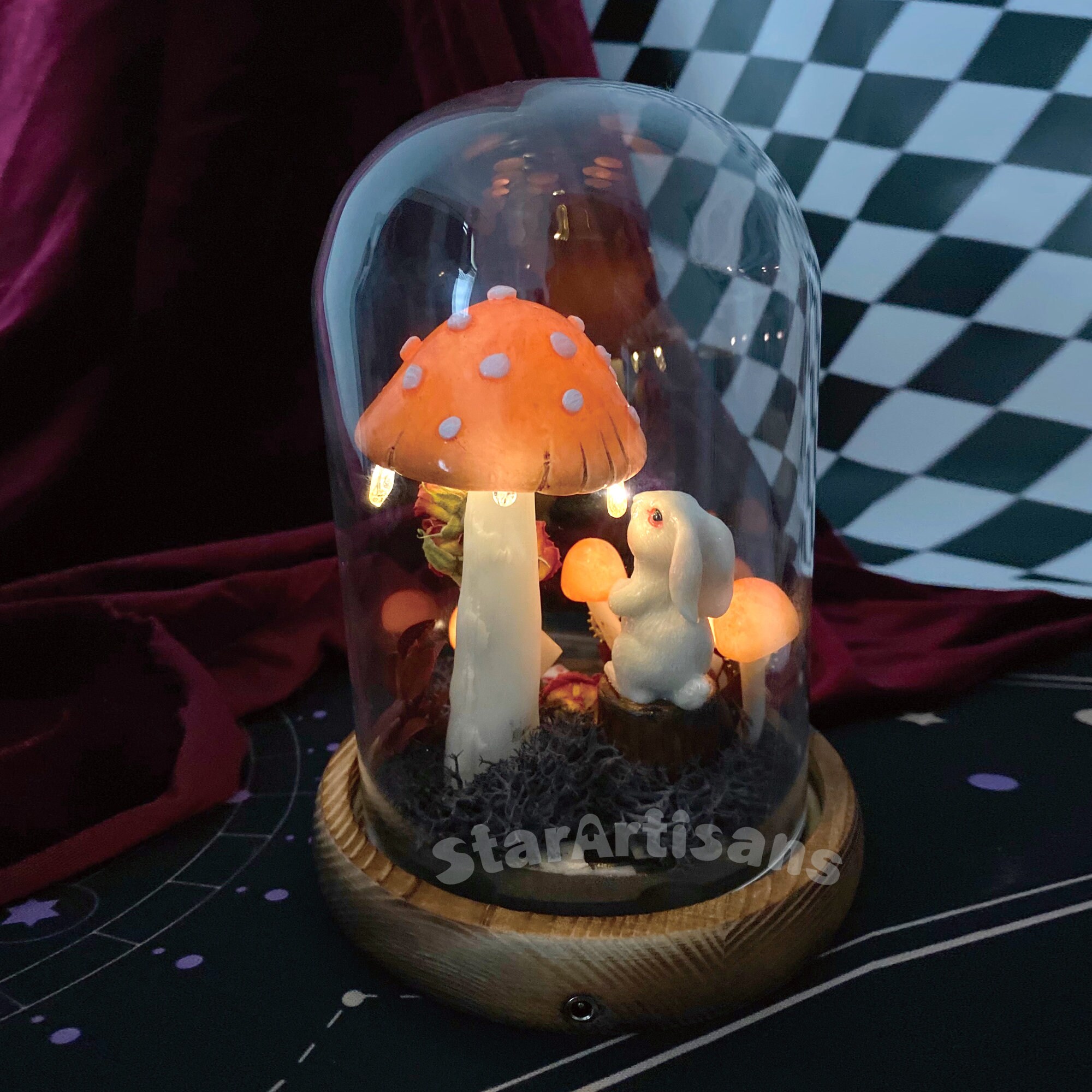 Handcrafted Magical Night Light Rabbit in Wonderland Glowing Mushroom Lamp Cute Fairy original gallery image 4