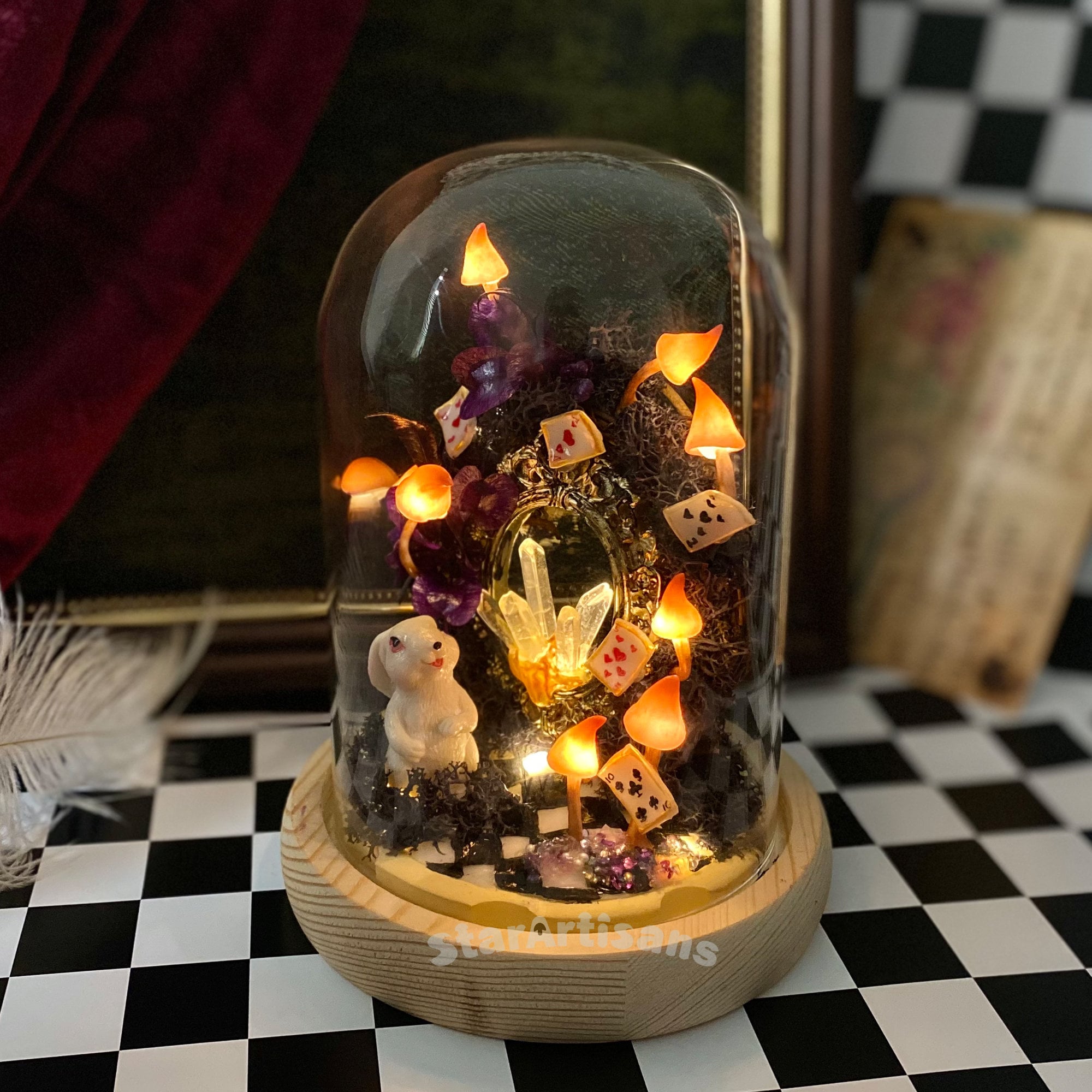 Handmade Glowing Mushroom Lamp with Crystal Dreamy Wonderland Cute Rabbit Unique Night original gallery image 4