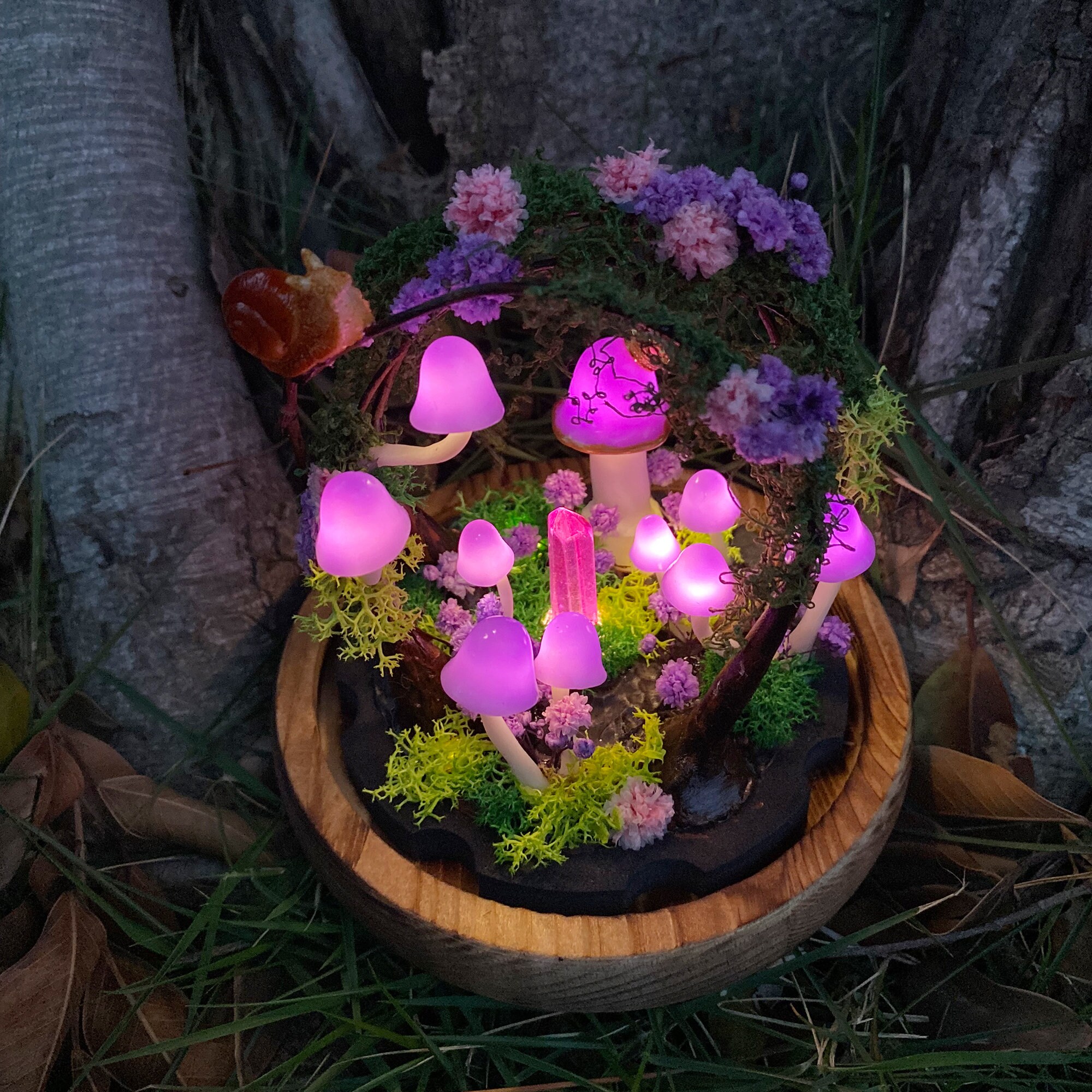 Unique Handmade Purple Mushroom Lamp Fairy Glowing Crystal Night Light Magic Forest original gallery image 4