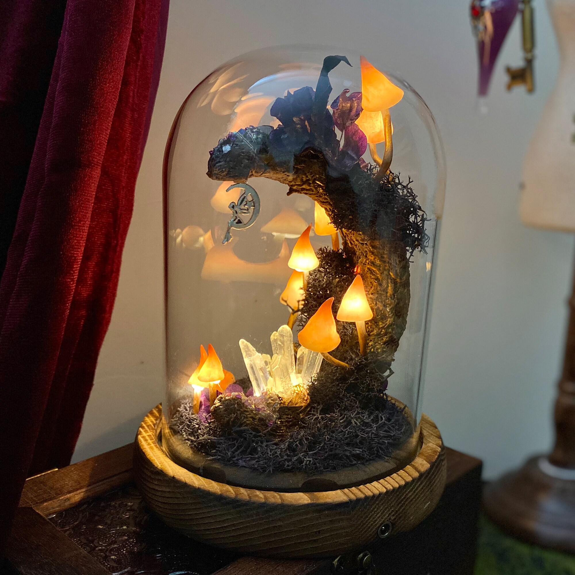 Dreamy Moon Mushroom Lamp with Little Fairy Purple Night Light Magic Glowing Crystal original gallery image 4