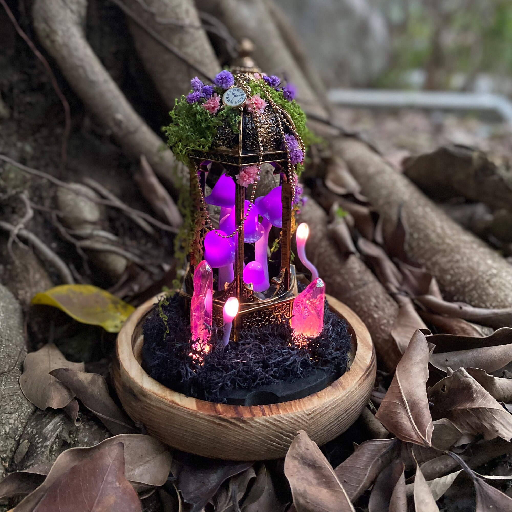 Purple Mushroom Lamp Fairy Tale Castle Night Light Magic Forest Glowing Crystal Cute original gallery image 4