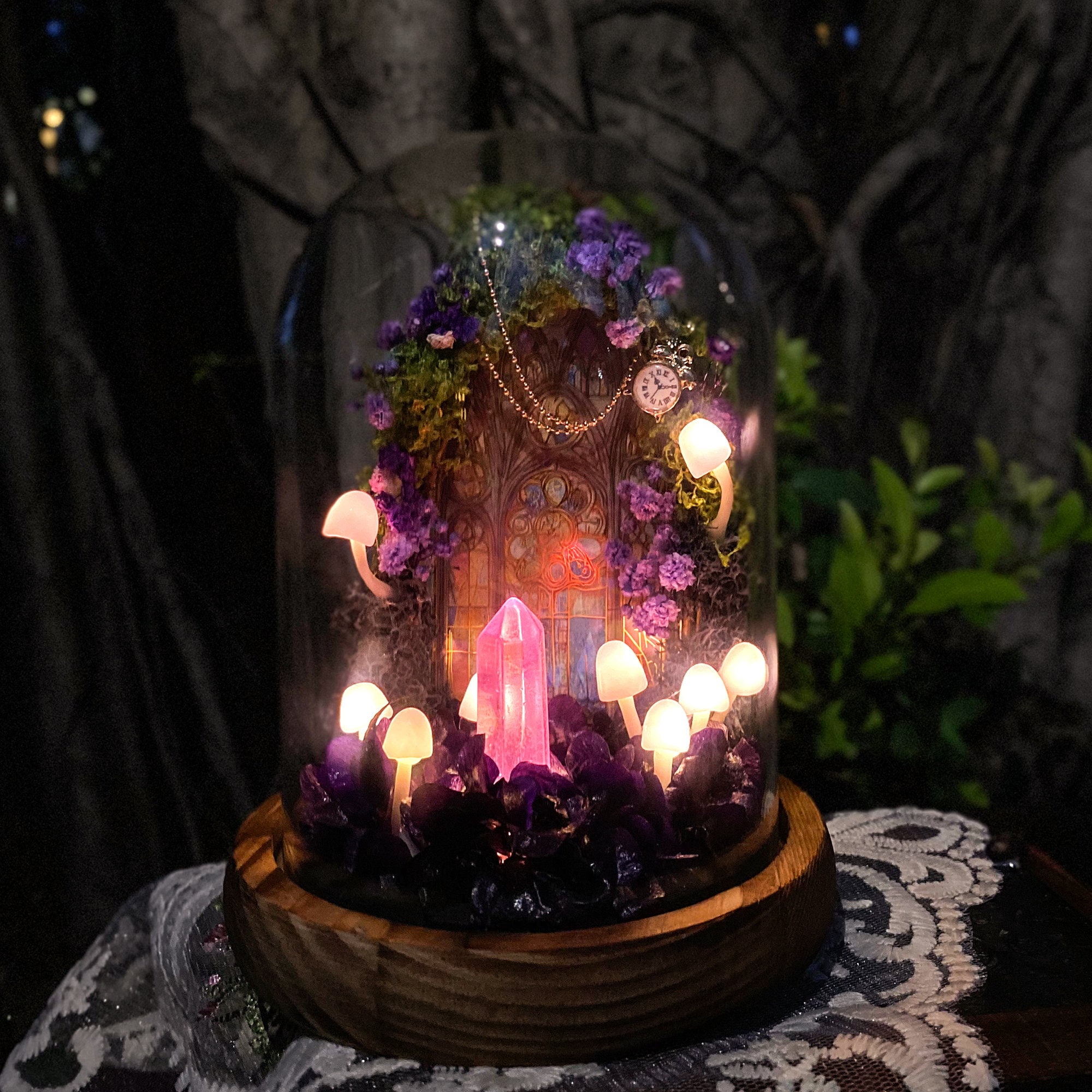 Purple Crystal Mushroom Lamp Handmade Glowing Purple Forest Unique Gift Cute original gallery image 4