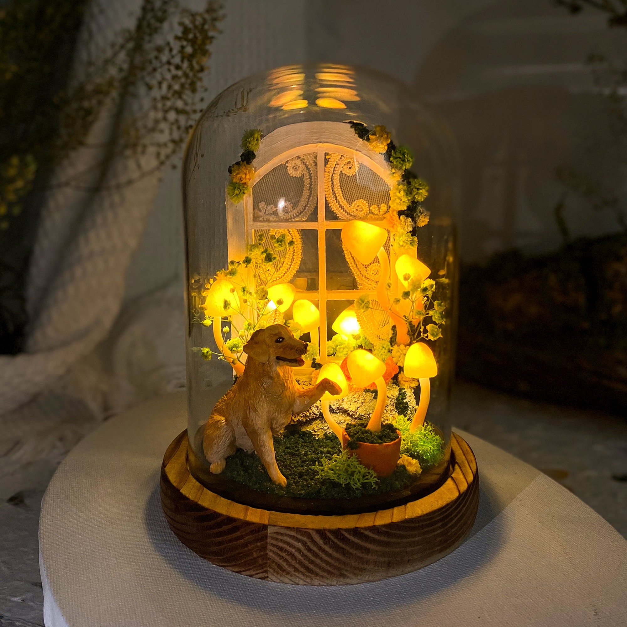 Personalized Dog Mushroom Lamp - Cozy Mushroom Night Light with Dog Figurine original gallery image 4