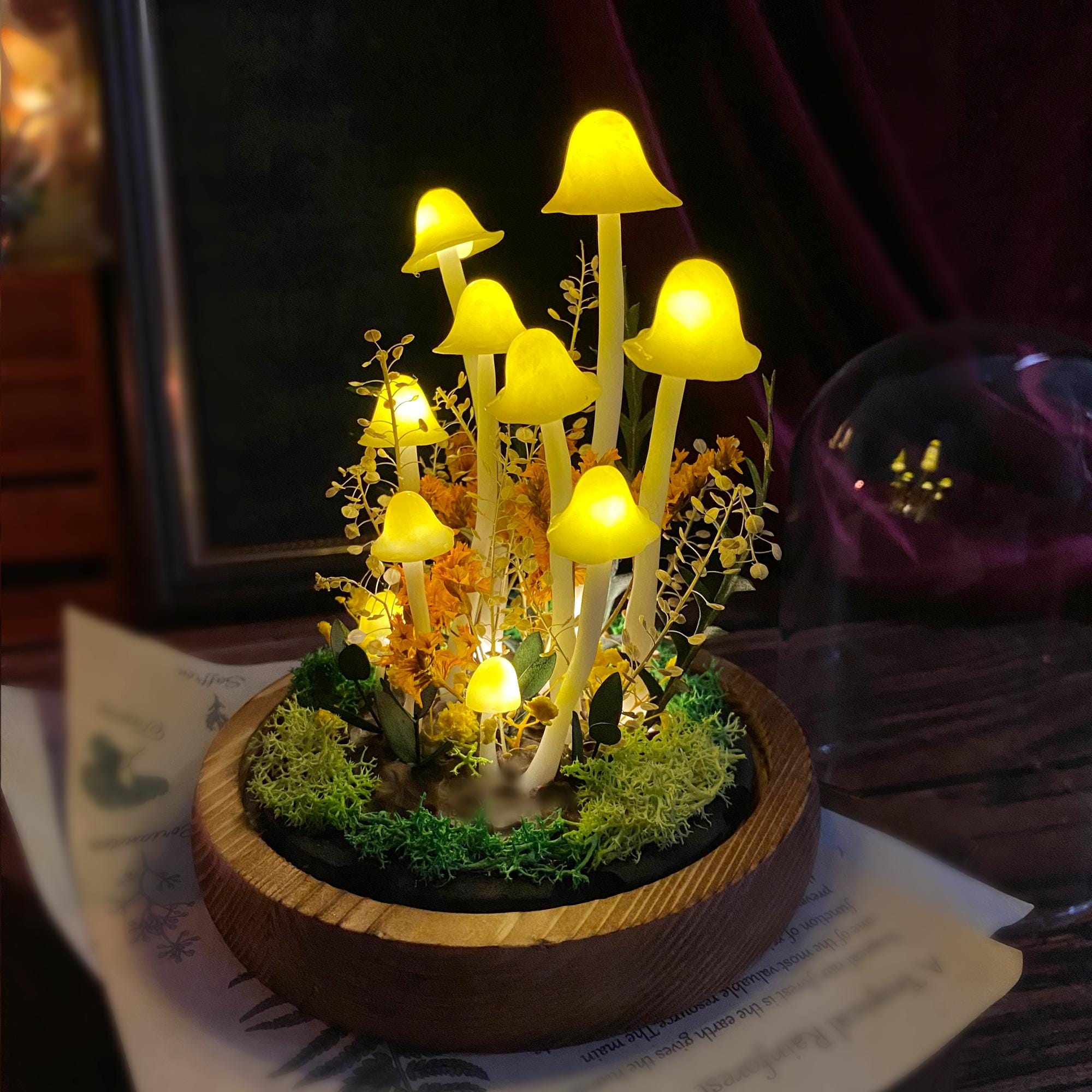 Cozy Mushroom House Art, Handmade Yellow Mushroom Night Light, Cute Forest Mushroom original gallery image 4