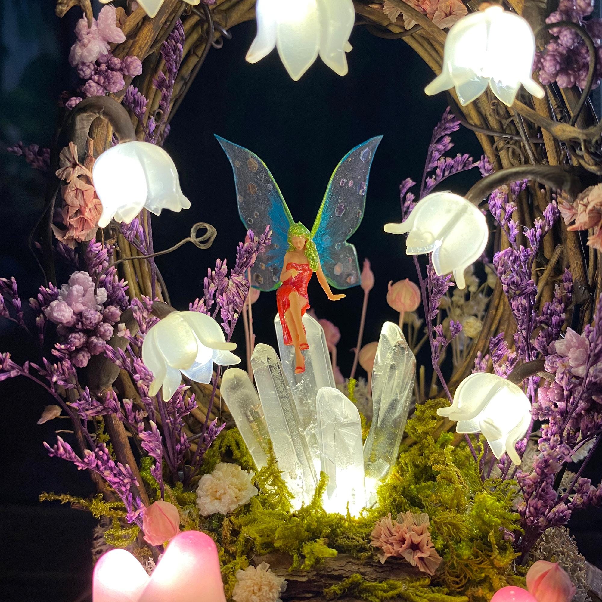 Handmade Flower Lamp with Glowing Crystals & Fairy original gallery image 4