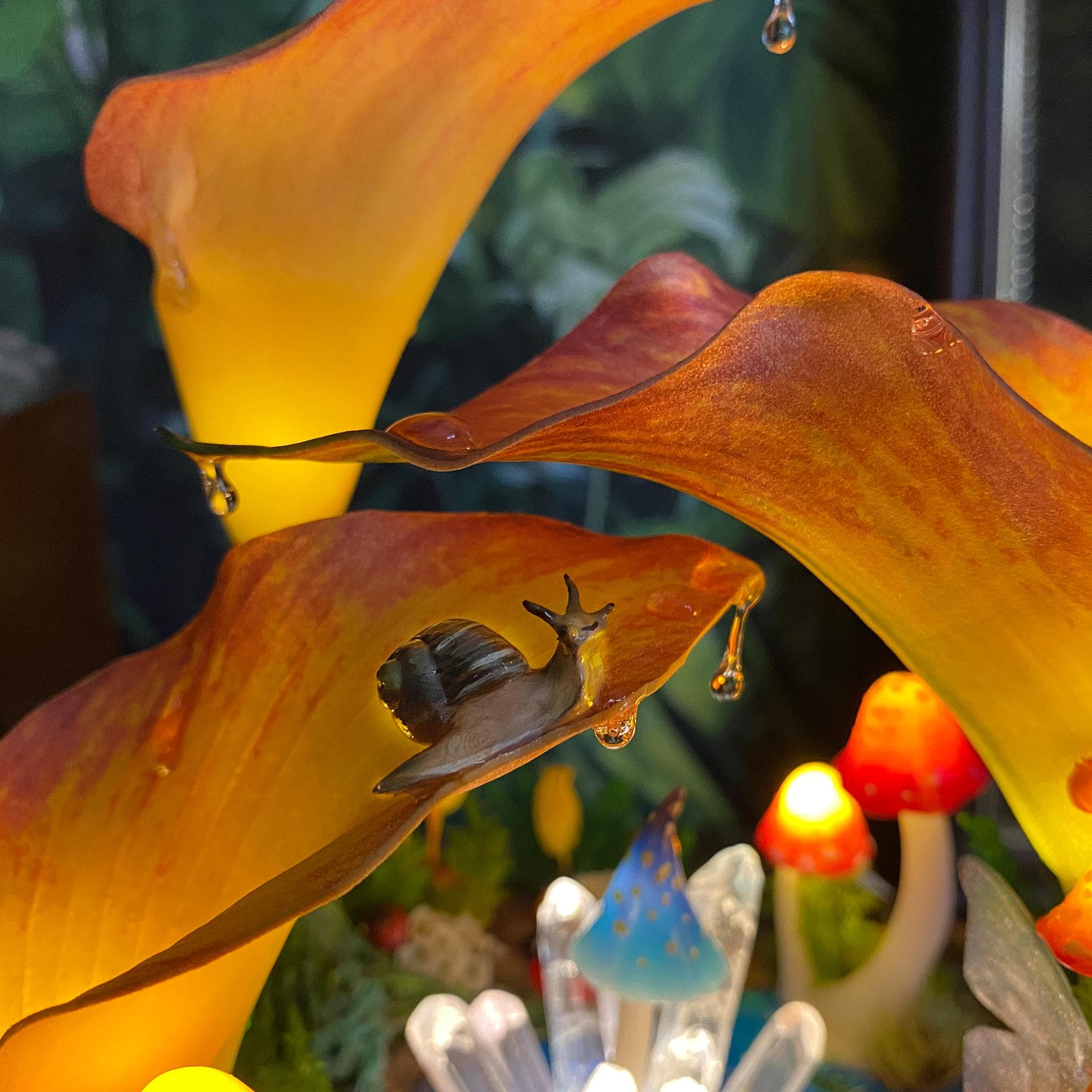 Enchanted Calla Lily Lamp, Handmade Large Mushroom Lamp with Fairy & Crystal, Alice in original gallery image 4