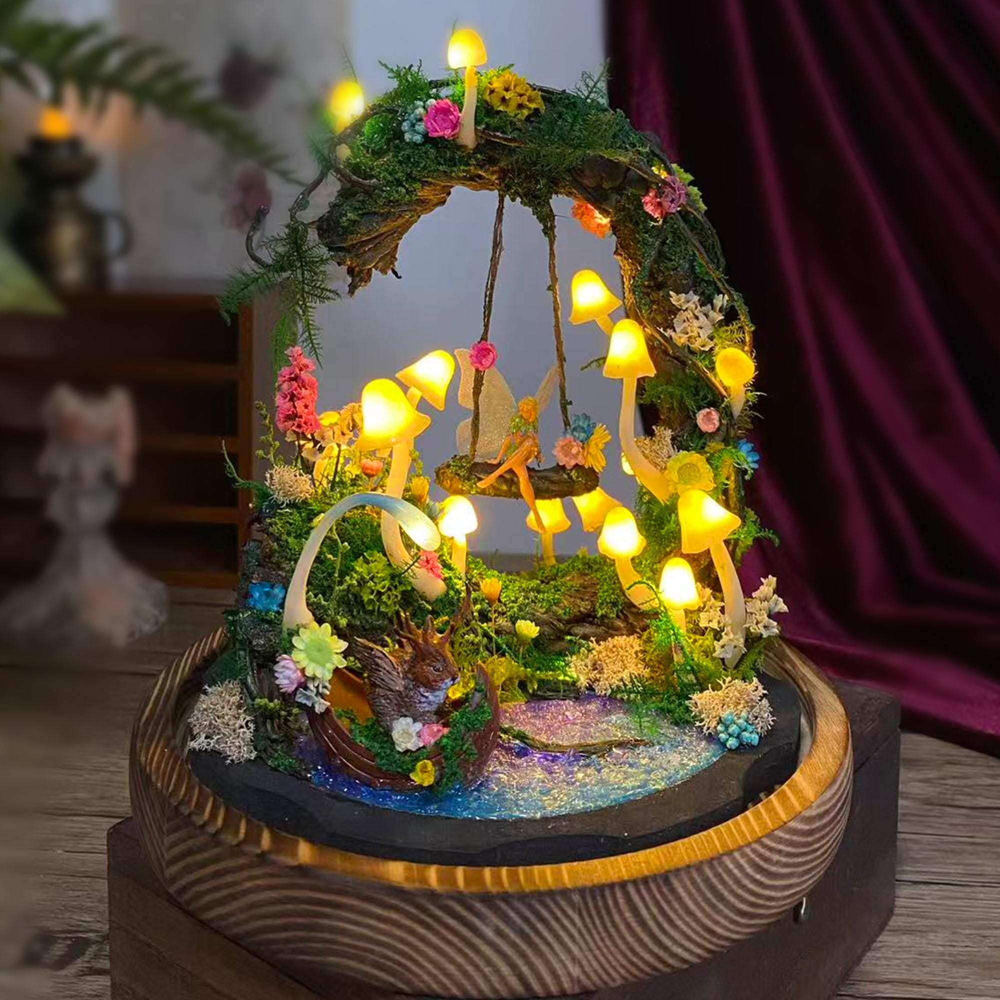 Enchanted Mushroom Forest Night Light with Mini Jackalope & Fairy original gallery image 4