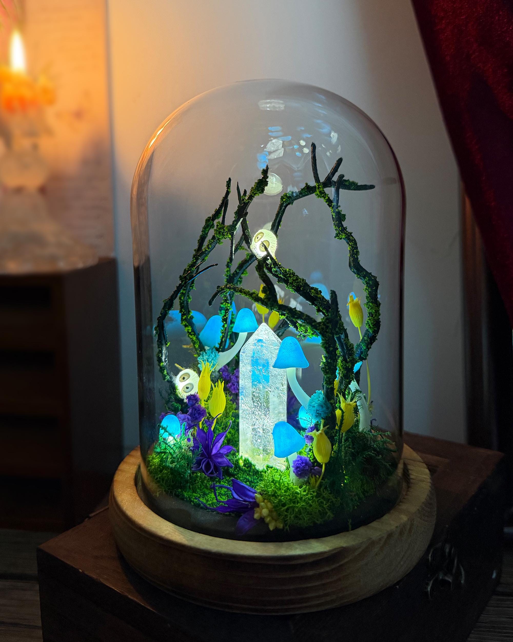 Handmade Blue Mushroom Lamp, Glowing Crystal Pillar, Whimsical Forest Night Light original gallery image 4