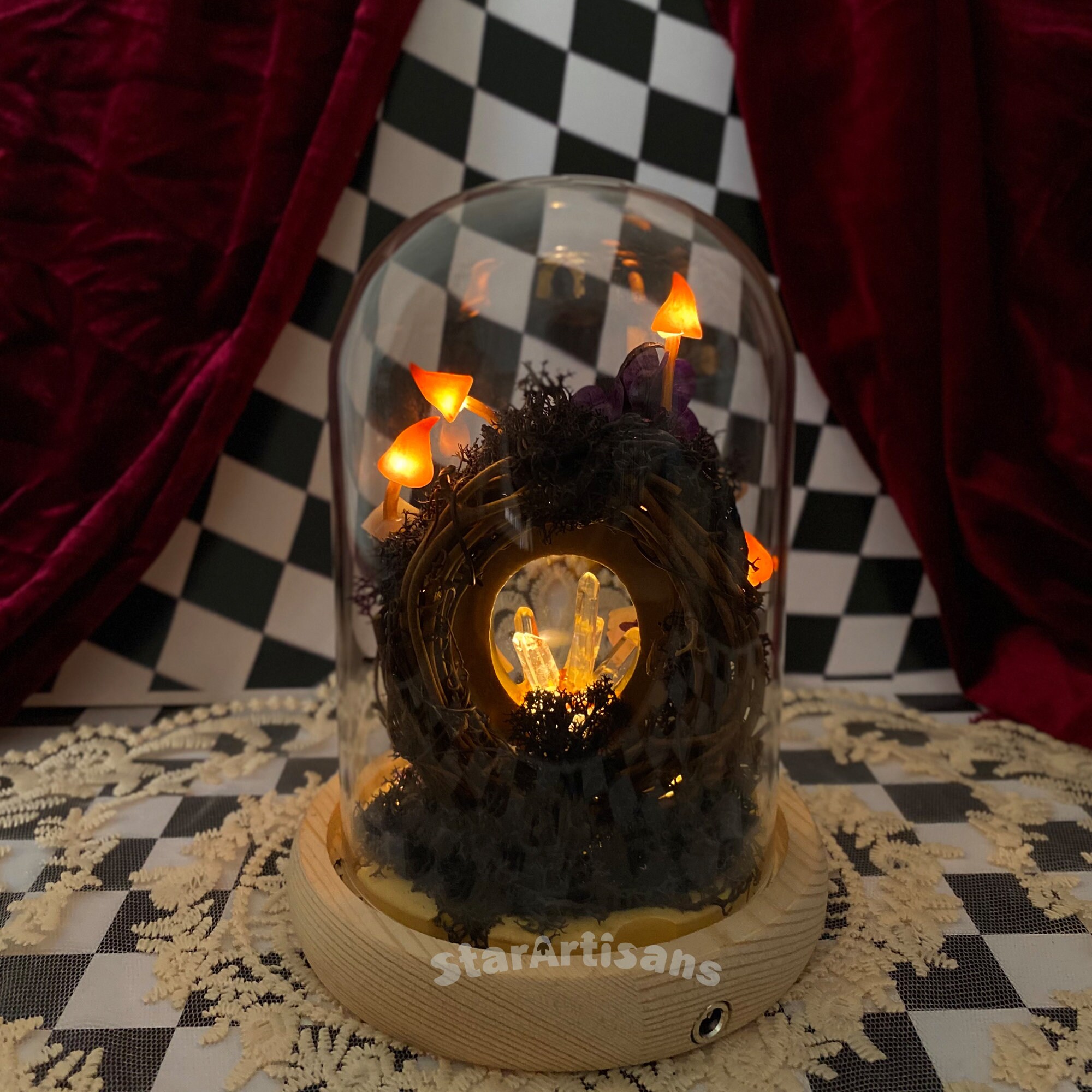 Handmade Glowing Mushroom Lamp with Crystal Dreamy Wonderland Cute Rabbit Unique Night original gallery image 5