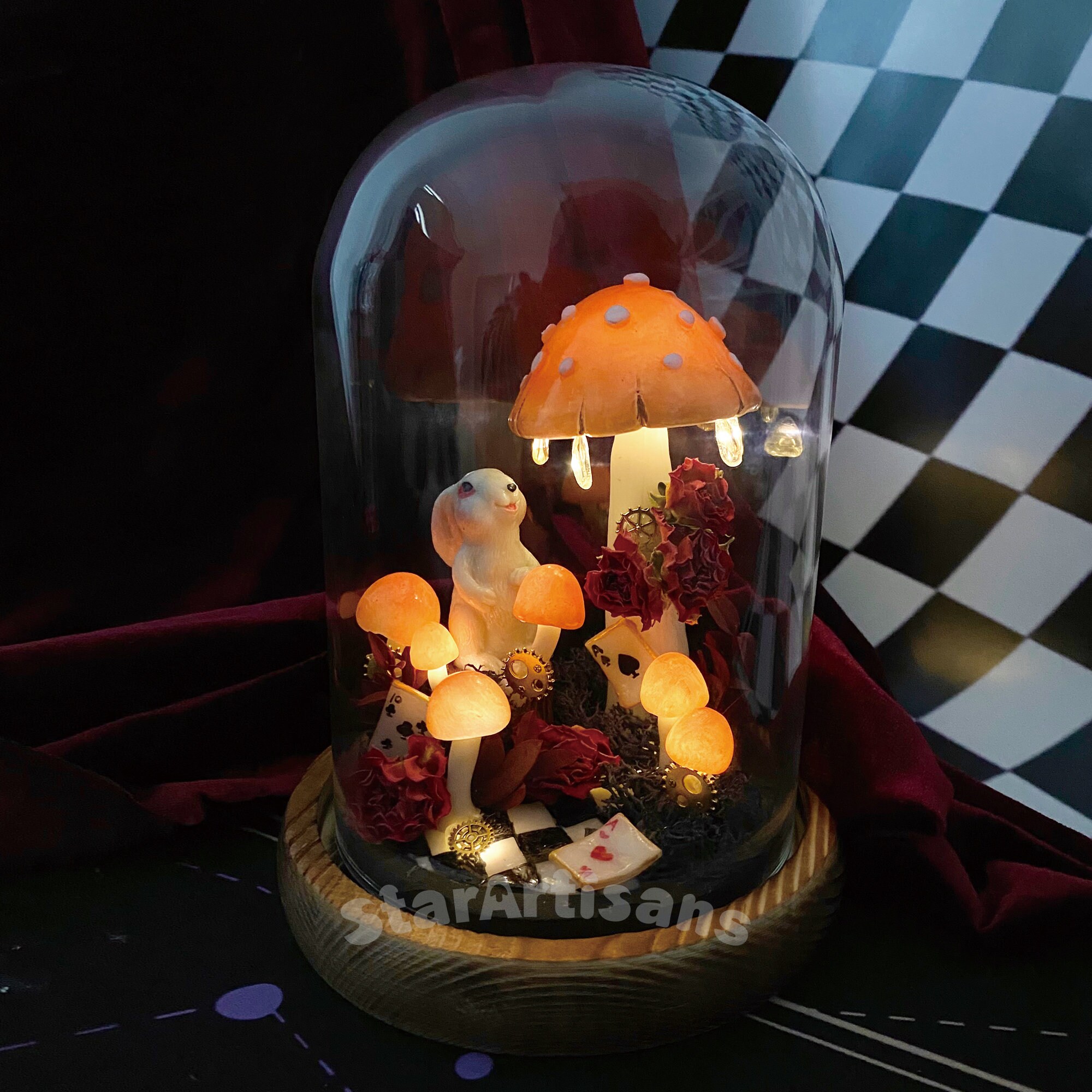 Handcrafted Magical Night Light Rabbit in Wonderland Glowing Mushroom Lamp Cute Fairy original gallery image 5