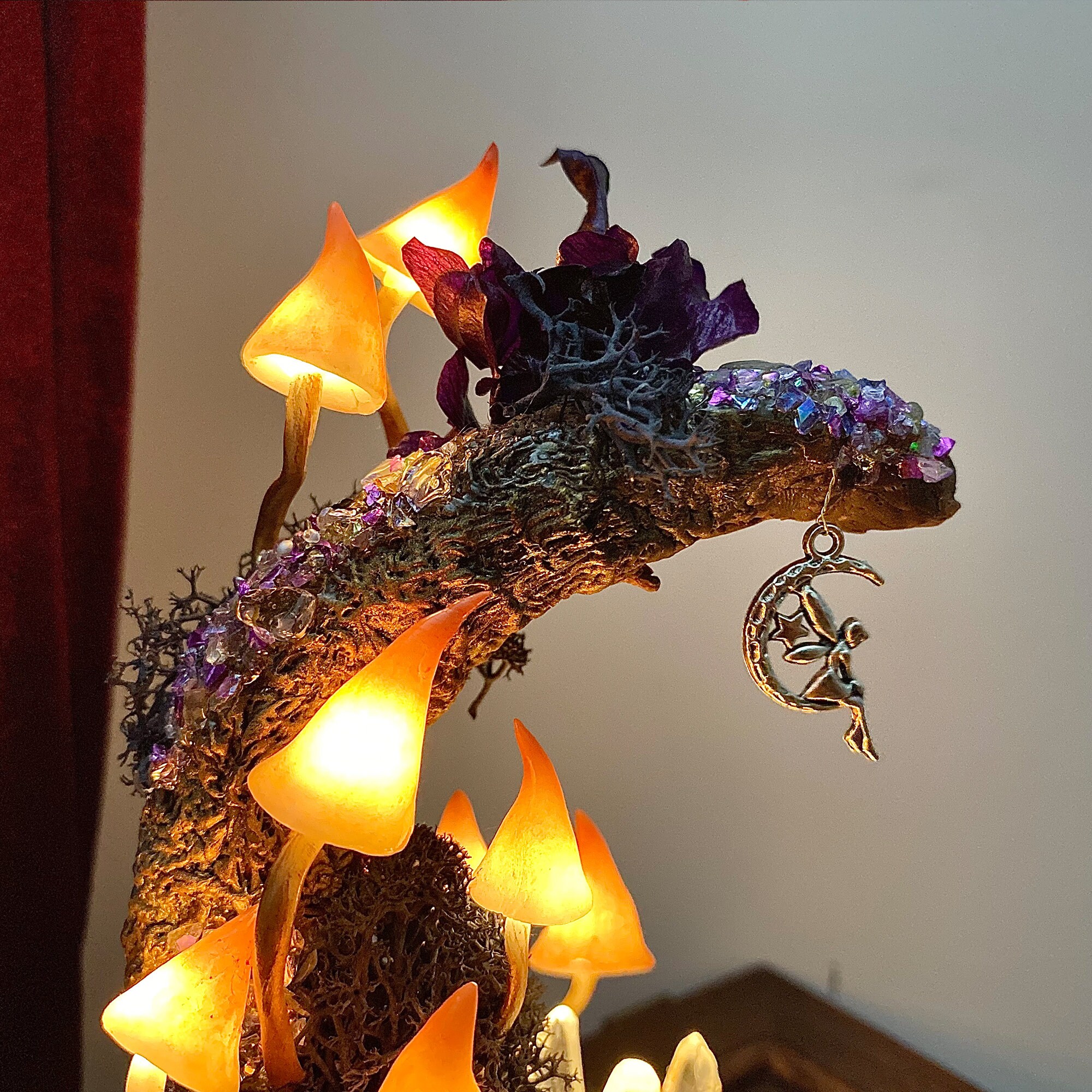 Dreamy Moon Mushroom Lamp with Little Fairy Purple Night Light Magic Glowing Crystal original gallery image 5