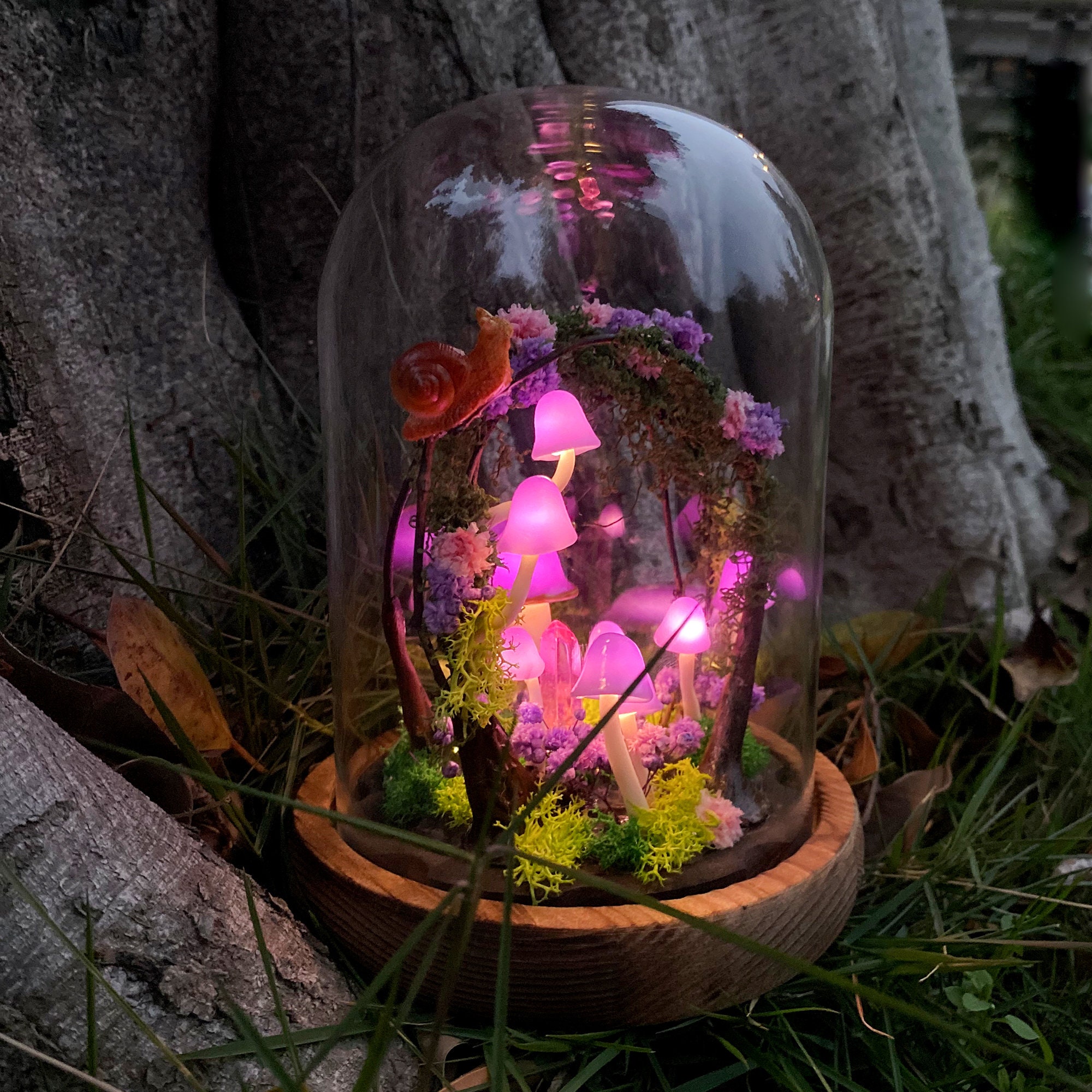 Unique Handmade Purple Mushroom Lamp Fairy Glowing Crystal Night Light Magic Forest original gallery image 5