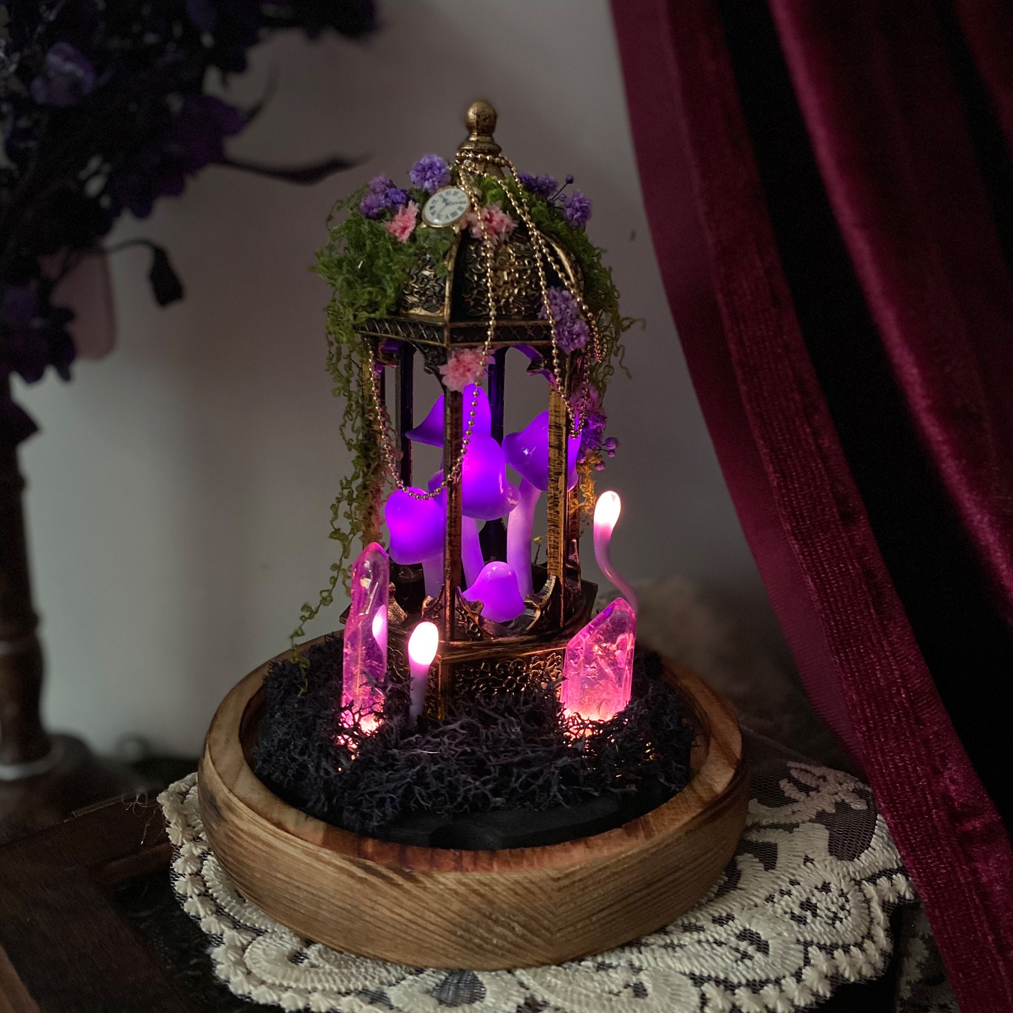 Purple Mushroom Lamp Fairy Tale Castle Night Light Magic Forest Glowing Crystal Cute original gallery image 5
