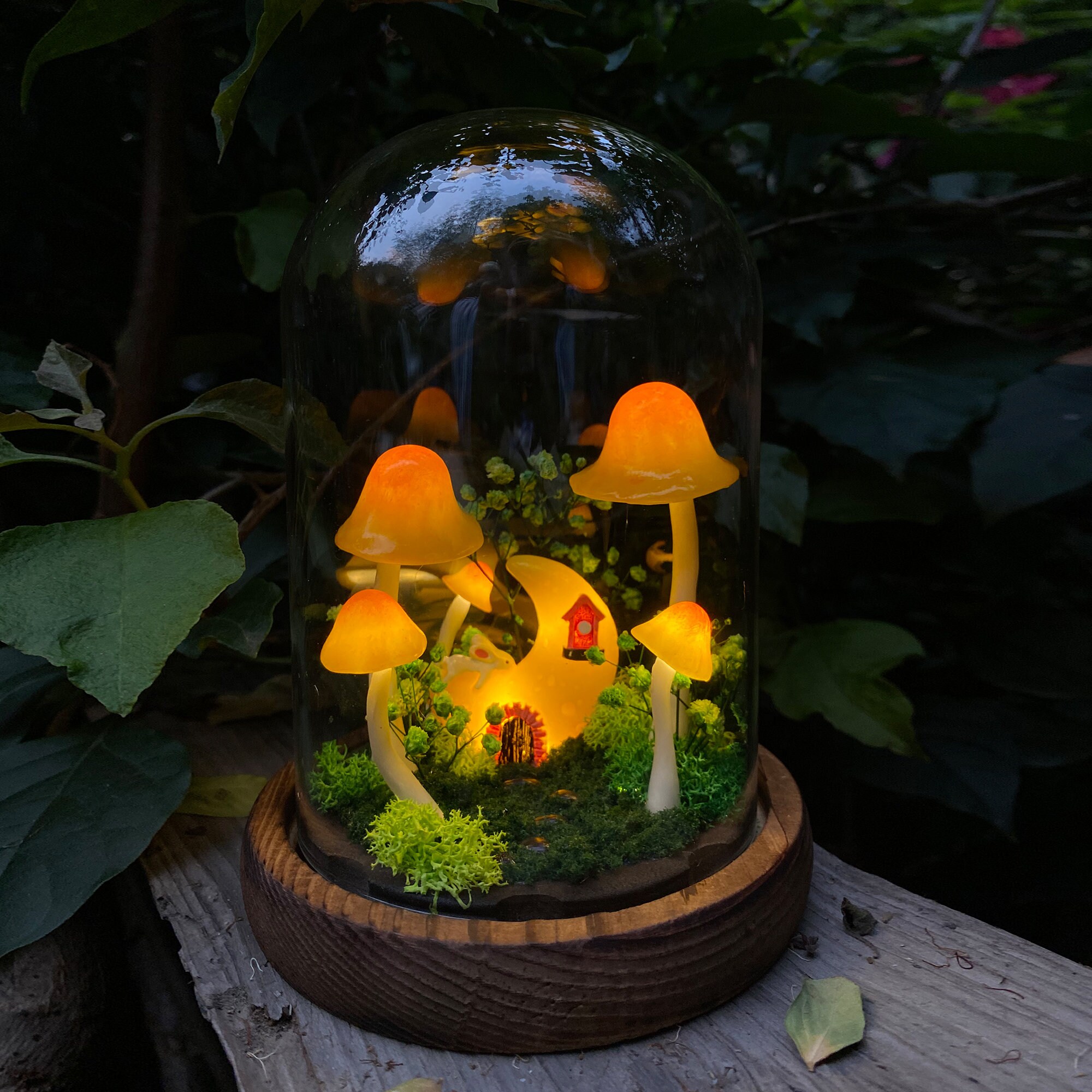 Handmade Fantasy Mushroom Lamp Glowing Moon Cottage & Cute Bunny Mushroom Nightlight original gallery image 5