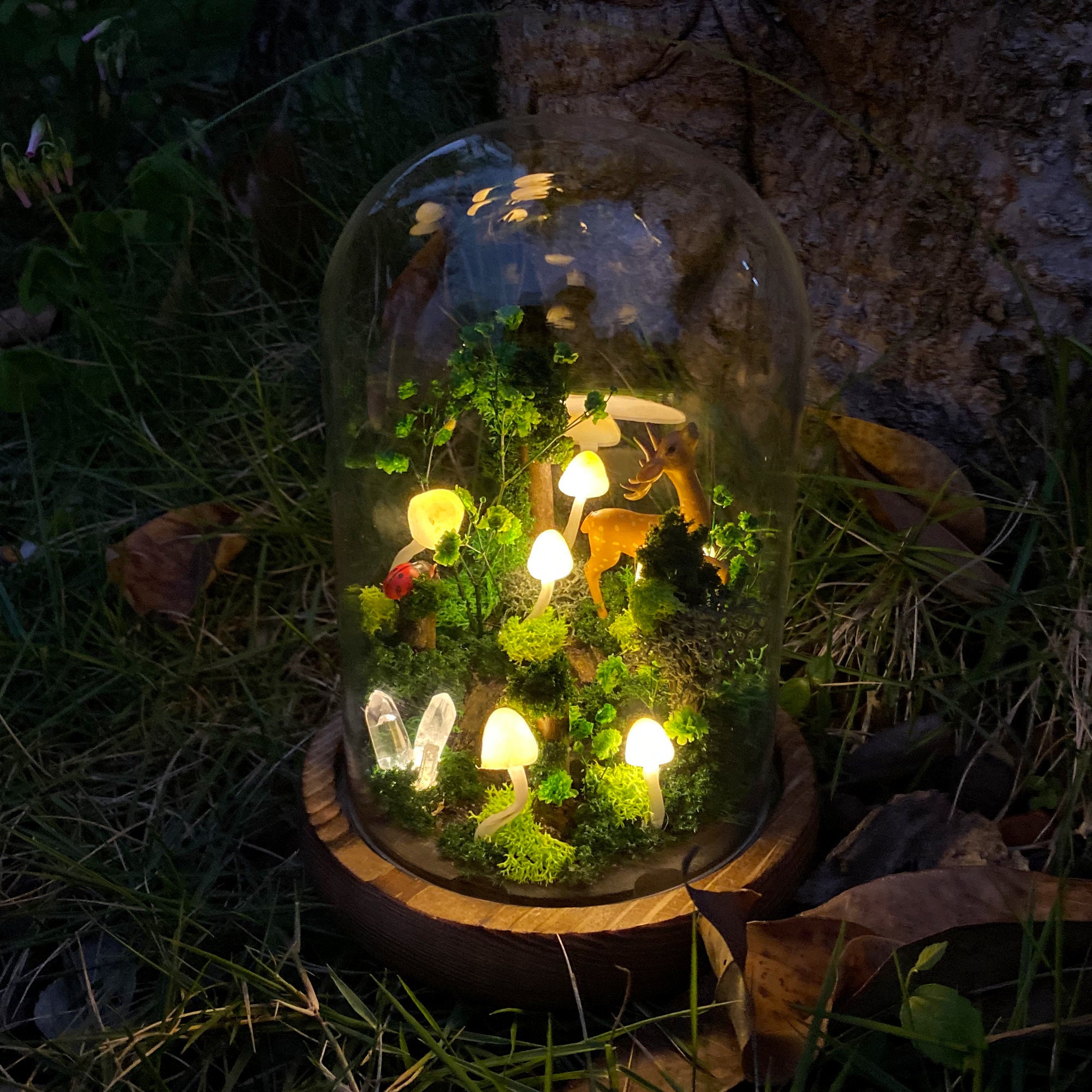 Handmade Mushroom Lamp with Deer in the Forest Glowing Crystal Night Light Woodland original gallery image 5