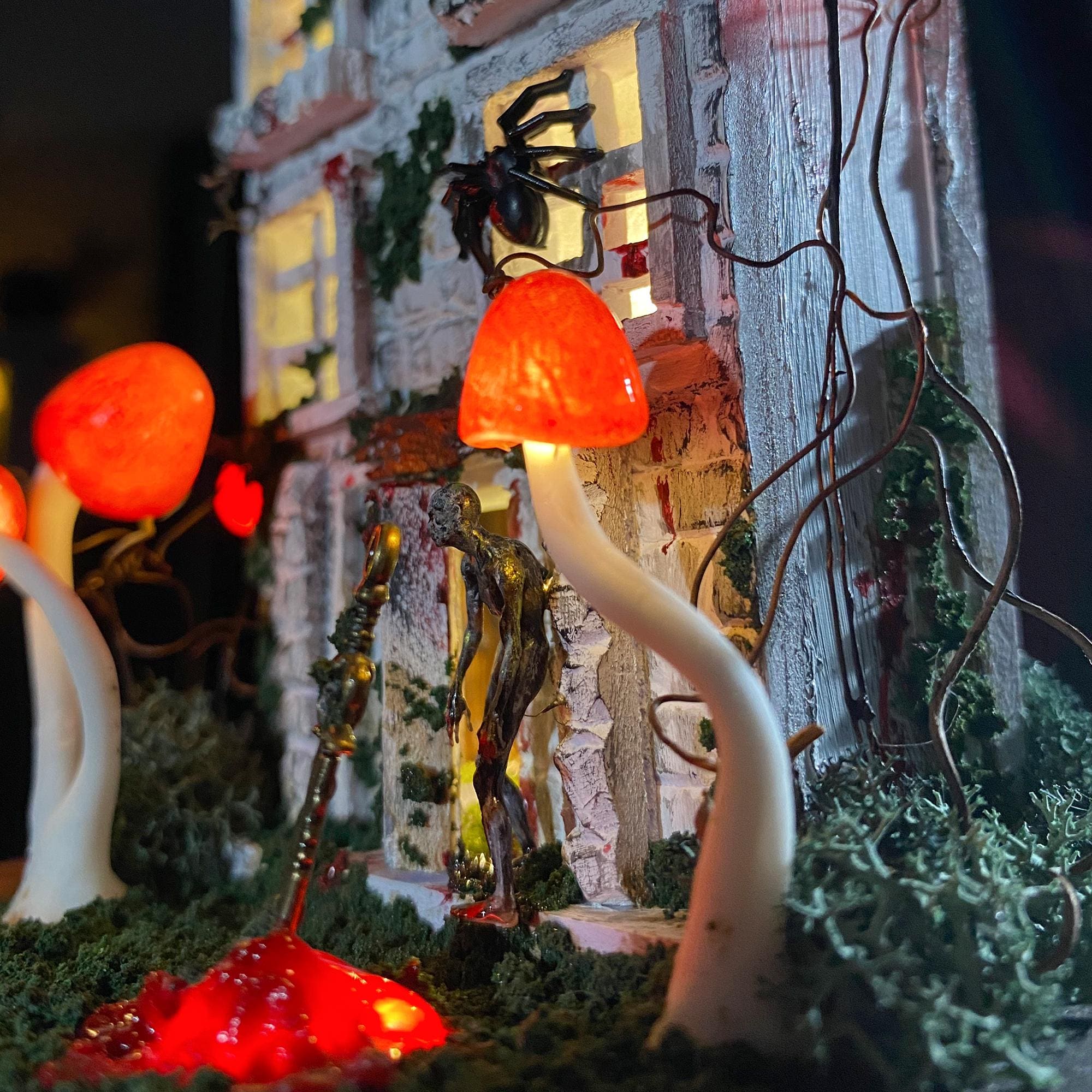 Haunted House Night Light, Halloween Decor with Skull & Zombie, Spooky, Glowing Red original gallery image 5