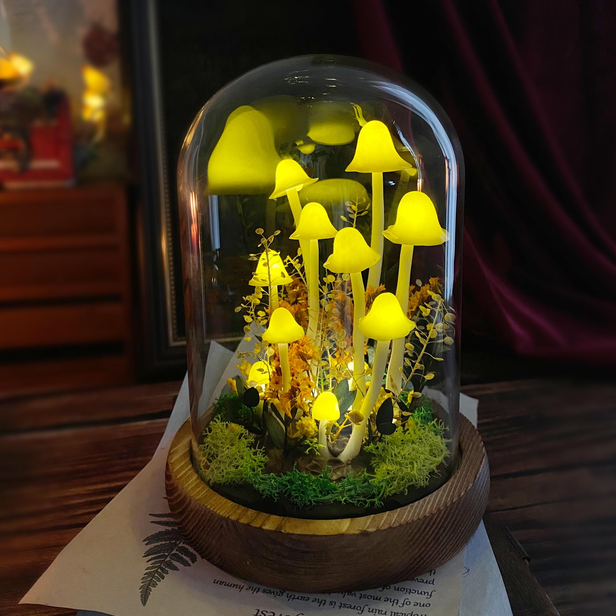 Cozy Mushroom House Art, Handmade Yellow Mushroom Night Light, Cute Forest Mushroom original gallery image 5