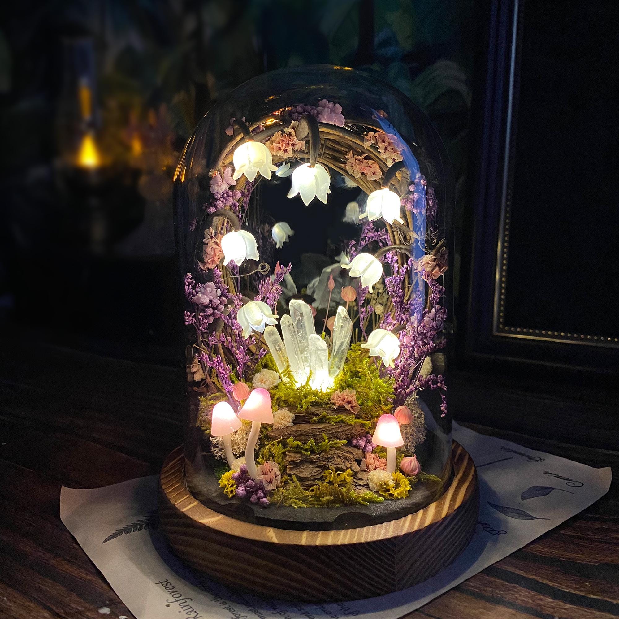 Handmade Flower Lamp with Glowing Crystals & Fairy original gallery image 5