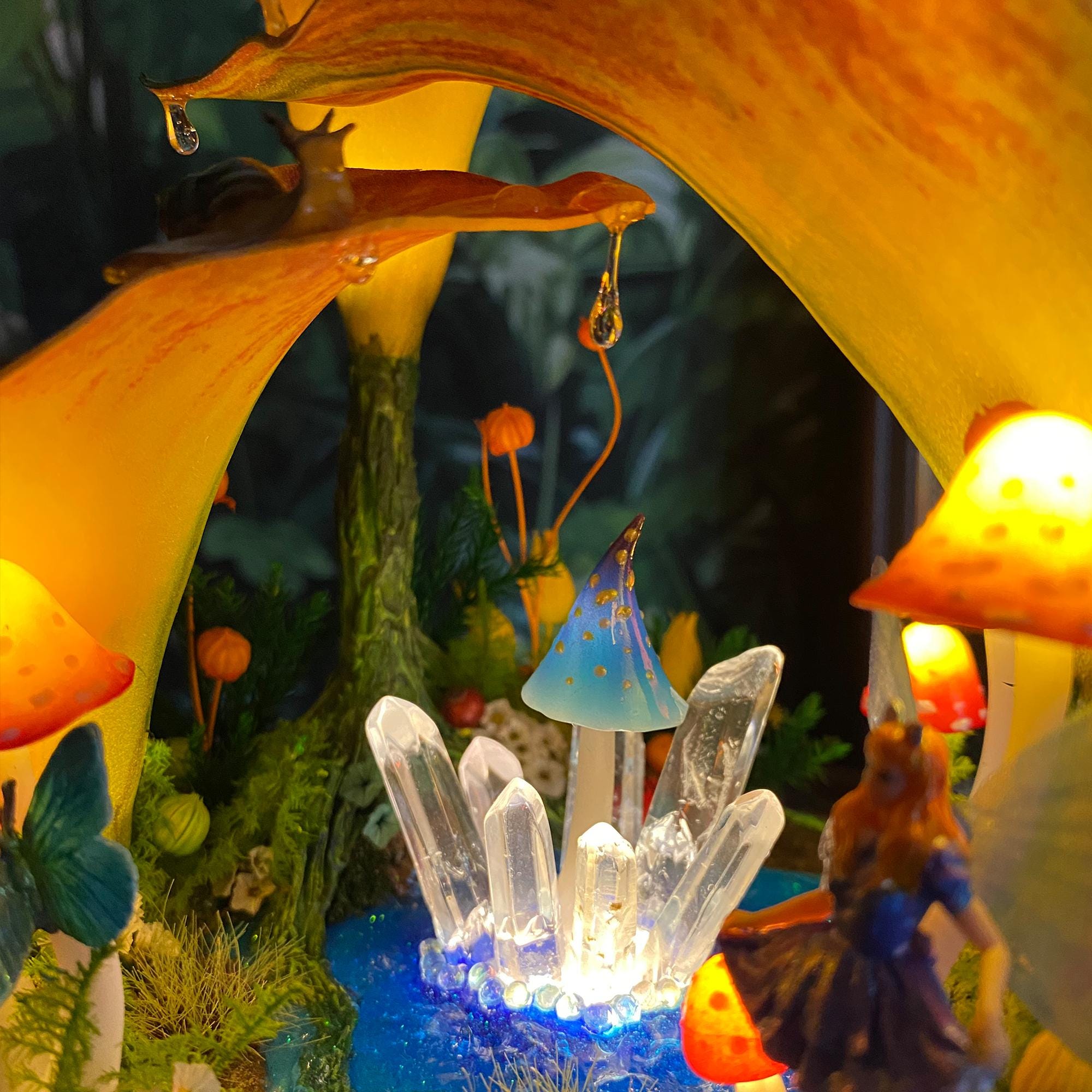 Enchanted Calla Lily Lamp, Handmade Large Mushroom Lamp with Fairy & Crystal, Alice in original gallery image 5