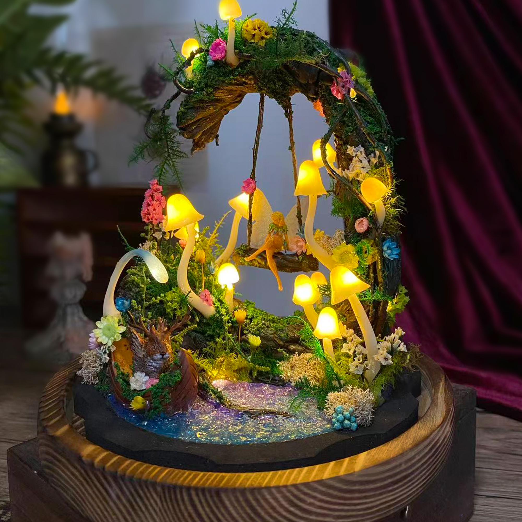 Enchanted Mushroom Forest Night Light with Mini Jackalope & Fairy original gallery image 5
