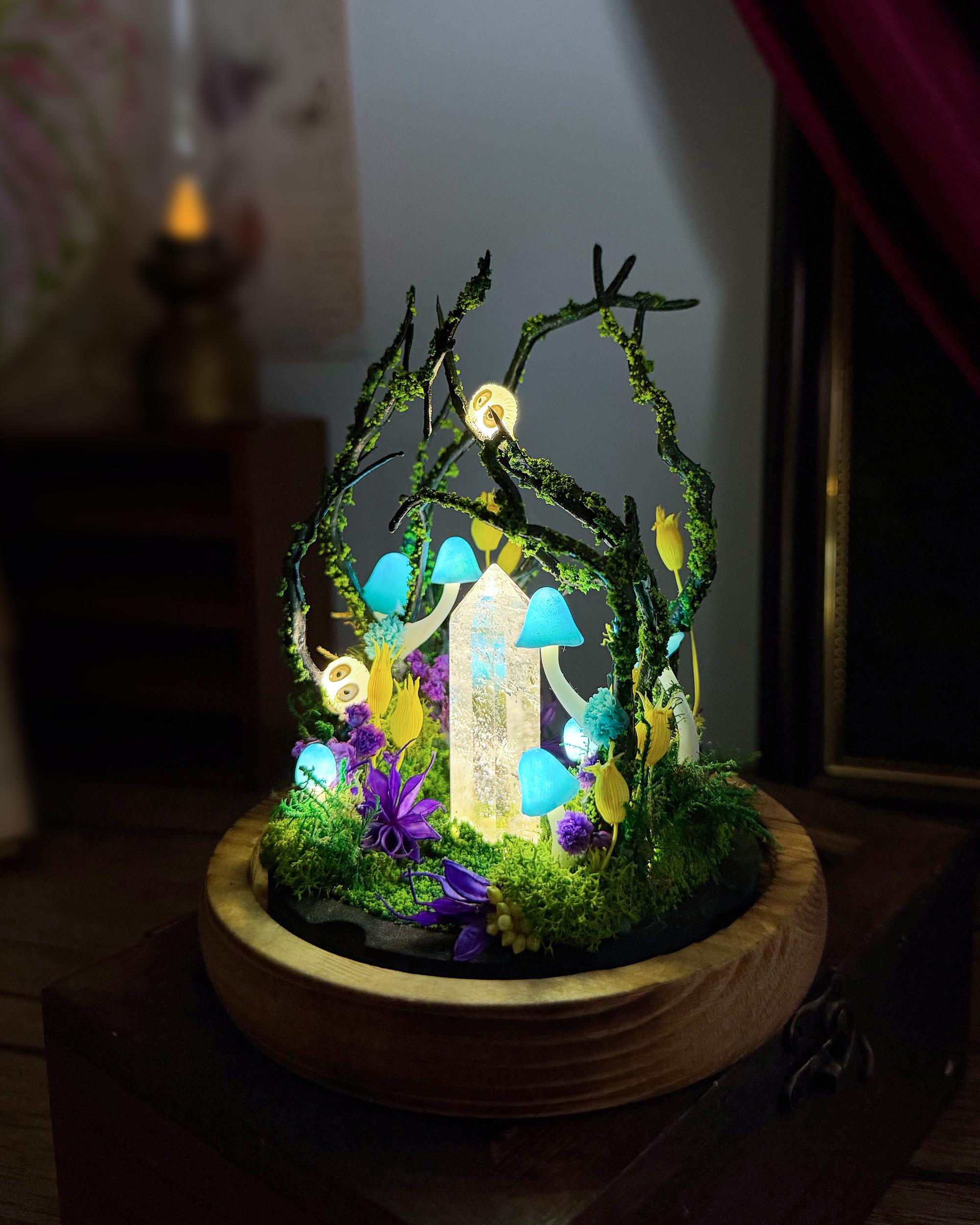 Handmade Blue Mushroom Lamp, Glowing Crystal Pillar, Whimsical Forest Night Light original gallery image 5