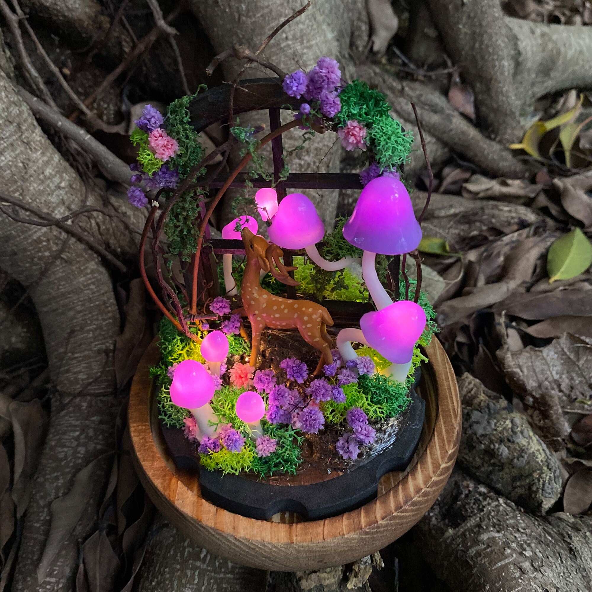 Handmade Mushroom Lamp with Cute Deer in Forest Glowing Mushroom Table Lamp Unique original gallery image 6