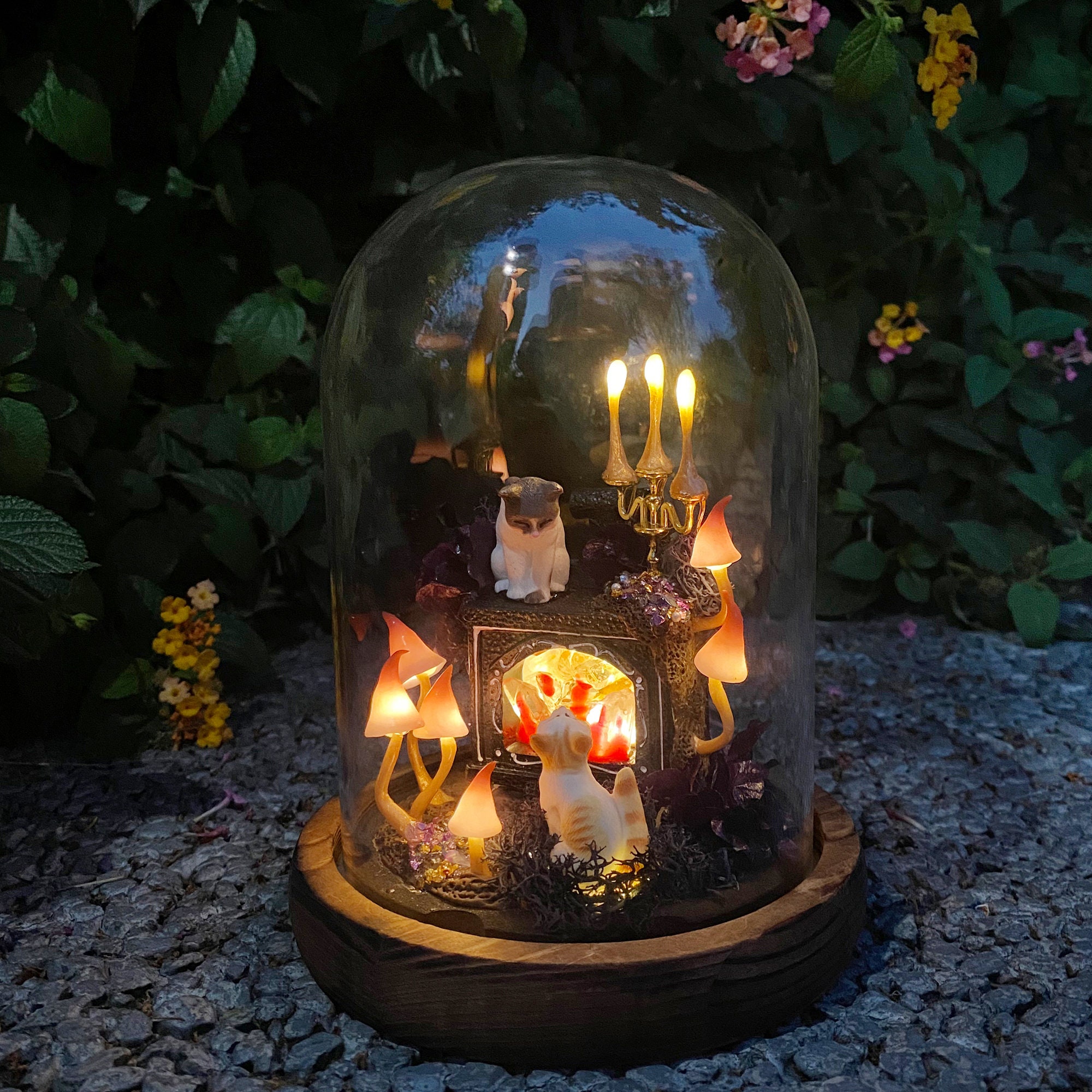 Handmade Mushroom Table Lamp Glowing Crystal Miniature Fireplace Unique Fantasy Night original gallery image 6