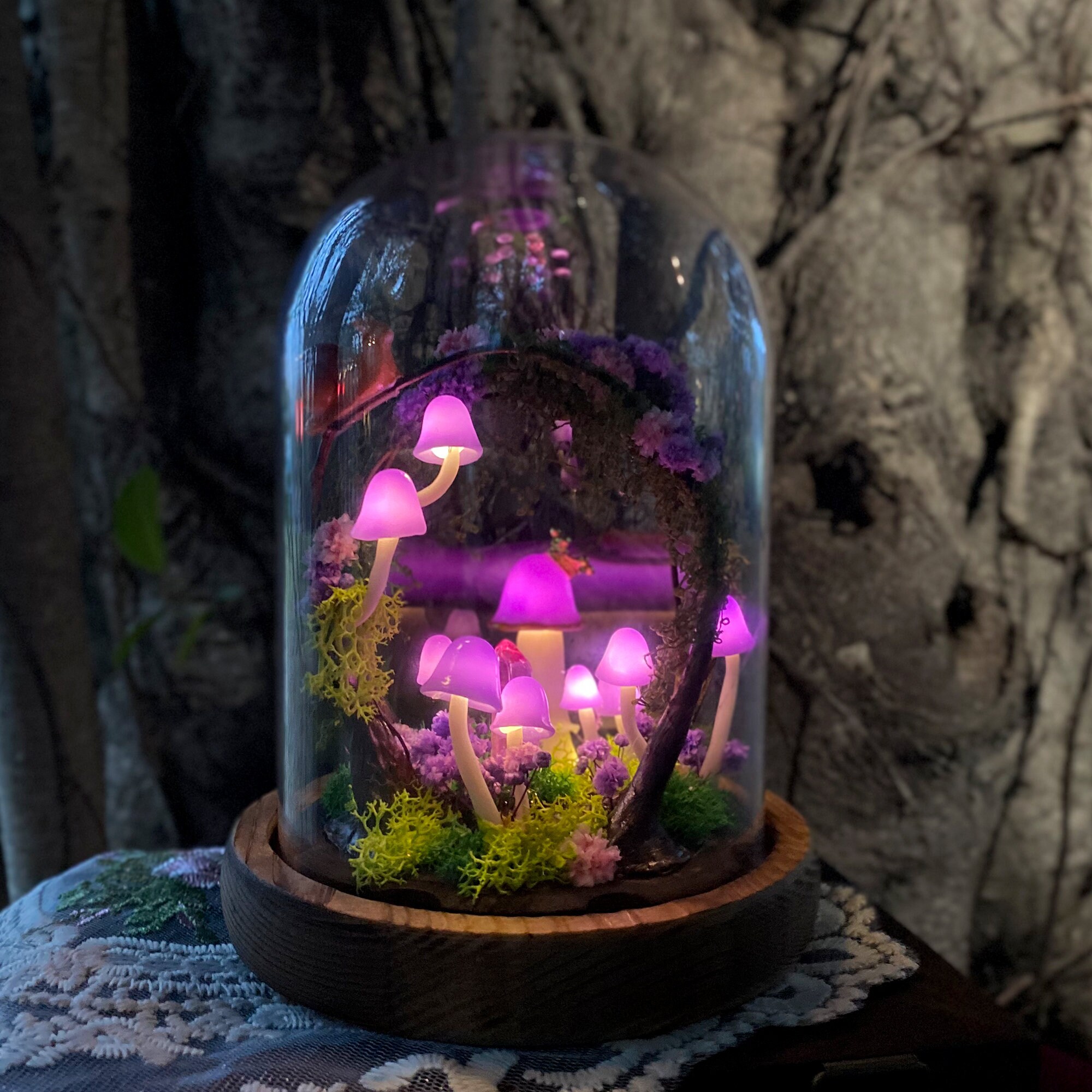 Unique Handmade Purple Mushroom Lamp Fairy Glowing Crystal Night Light Magic Forest original gallery image 6