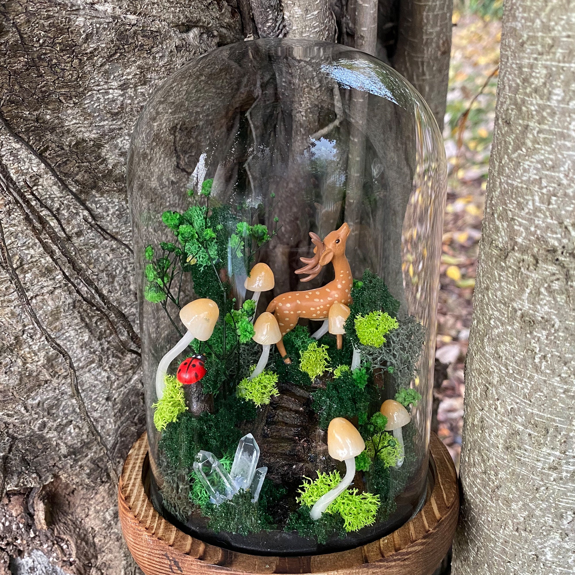 Handmade Mushroom Lamp with Deer in the Forest Glowing Crystal Night Light Woodland original gallery image 6
