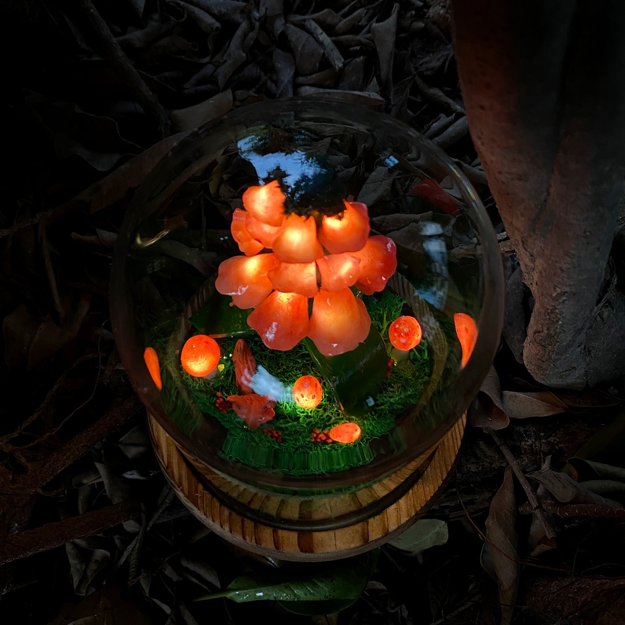 Handmade Foxgloves Light Glowing Mushroom Night Light Flower Lamp with Cute Red Fox original gallery image 6