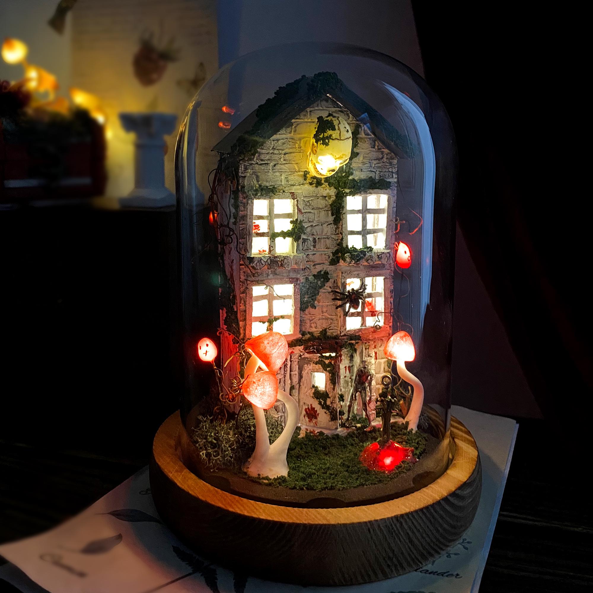 Haunted House Night Light, Halloween Decor with Skull & Zombie, Spooky, Glowing Red original gallery image 6