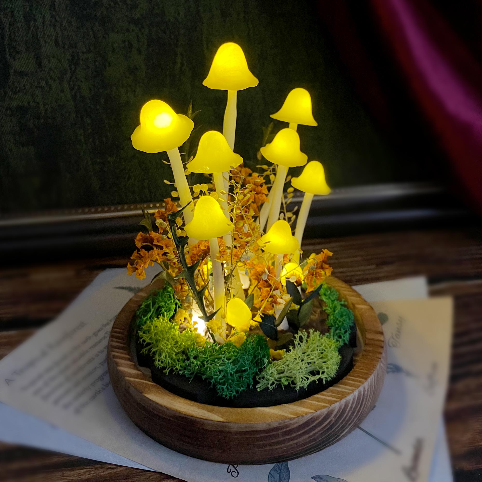 Cozy Mushroom House Art, Handmade Yellow Mushroom Night Light, Cute Forest Mushroom original gallery image 6