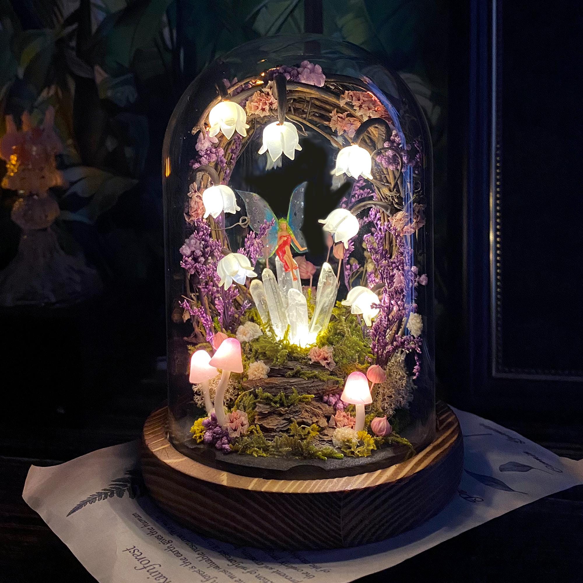 Handmade Flower Lamp with Glowing Crystals & Fairy original gallery image 6