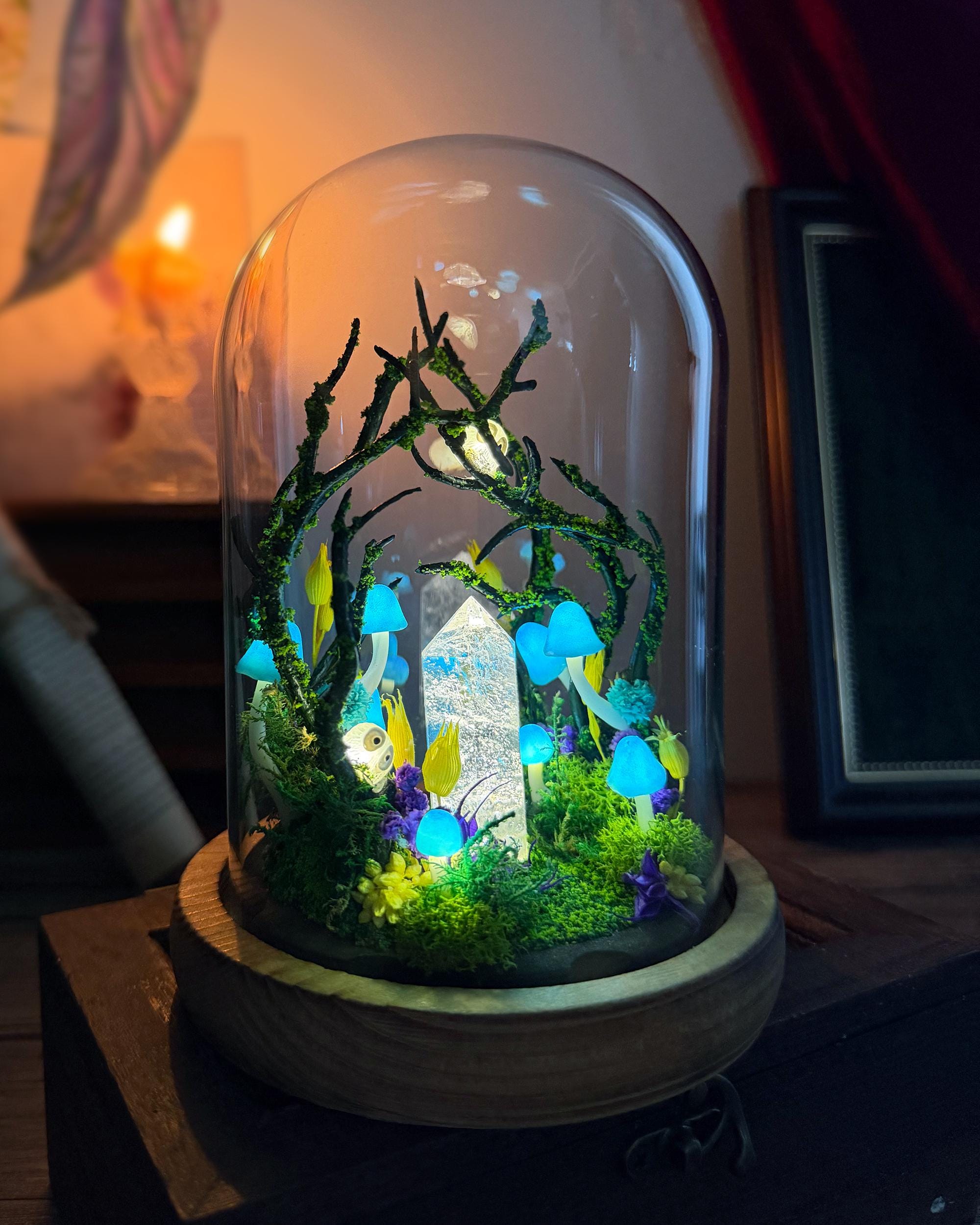 Handmade Blue Mushroom Lamp, Glowing Crystal Pillar, Whimsical Forest Night Light original gallery image 6