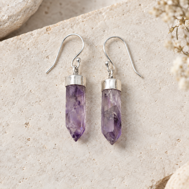 Amethyst Point Earrings in Sterling Silver - representative Stellalith crystal jewelry image