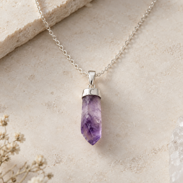Amethyst Point Necklace in Sterling Silver - representative Stellalith crystal jewelry image