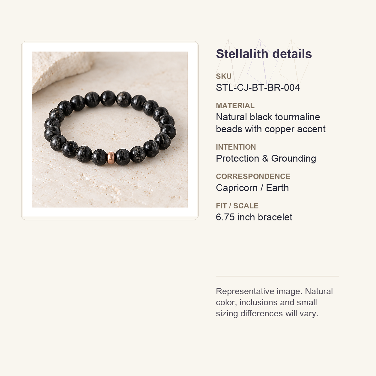 Stellalith details card for Black Tourmaline Bead Bracelet