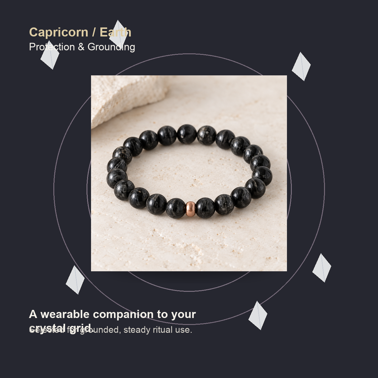 Black Tourmaline Bead Bracelet as a companion to a Stellalith crystal grid