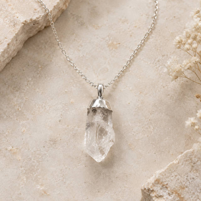 Raw Clear Quartz Necklace in Sterling Silver - representative Stellalith crystal jewelry image